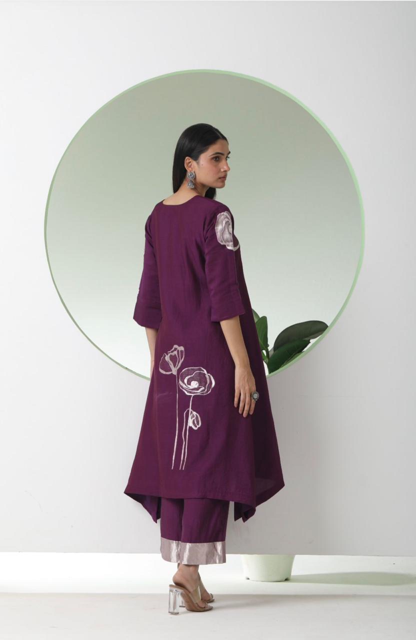 Handwoven Dark Purple Banarasi Organic cotton silk Suit