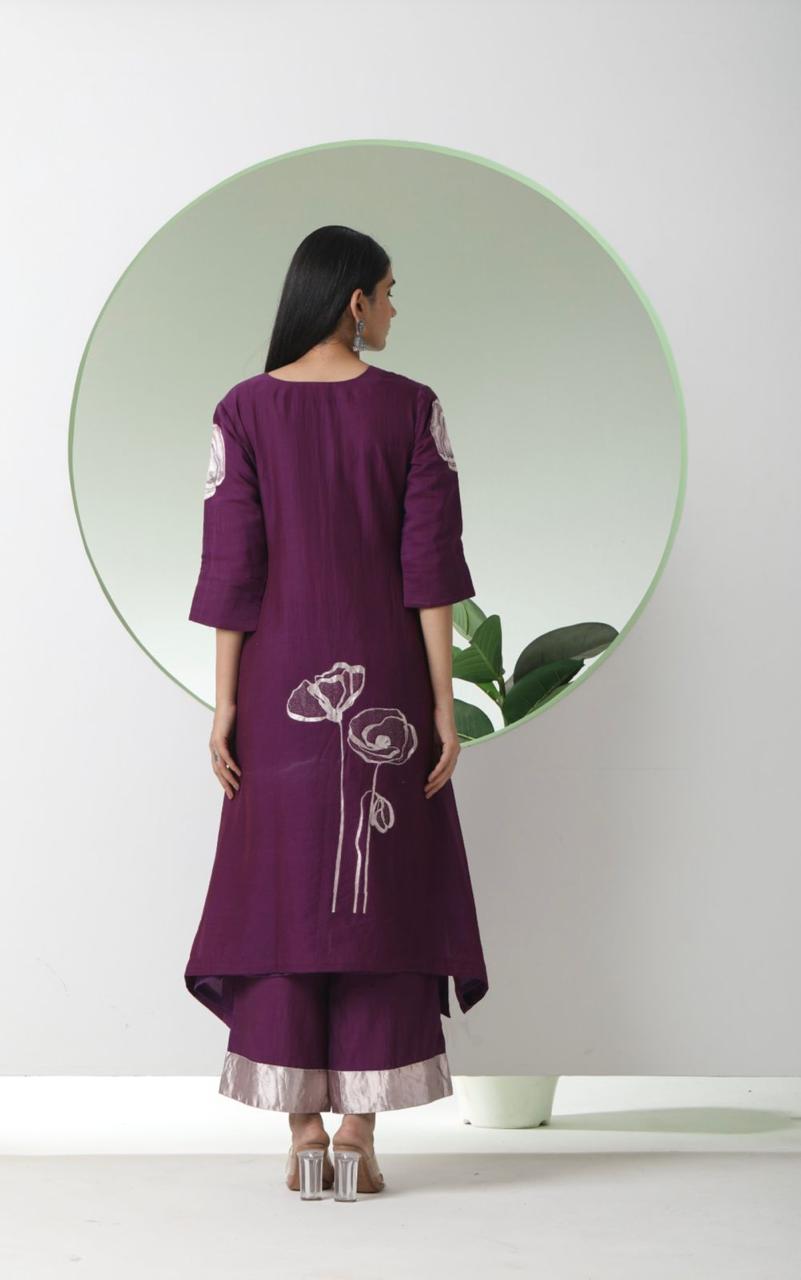 Handwoven Dark Purple Banarasi Organic cotton silk Suit
