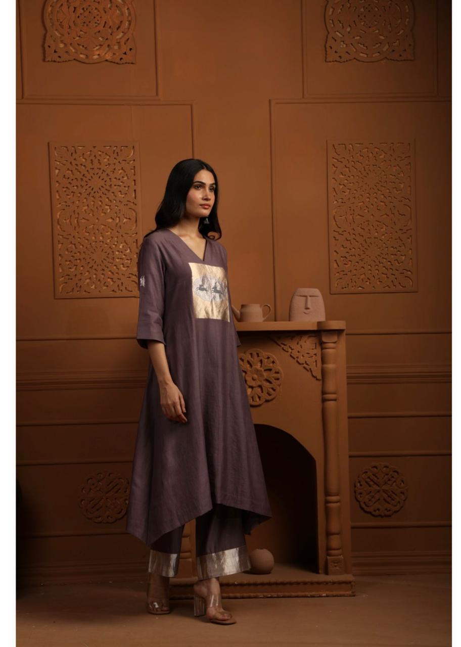 Handwoven Mauve Banarasi Organic cotton silk Suit
