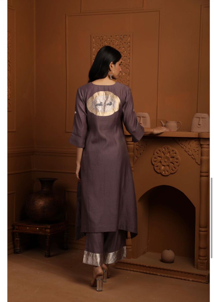 Handwoven Mauve Banarasi Organic cotton silk Suit