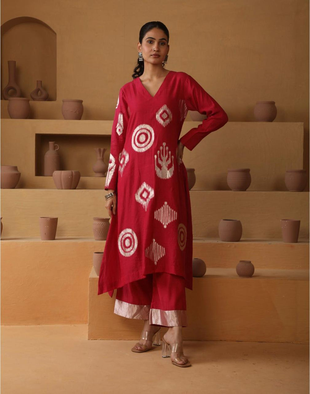 Handwoven Red Banarasi Organic cotton silk Suit