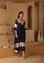 Handwoven Midnight Blue Banarasi Organic cotton silk Suit