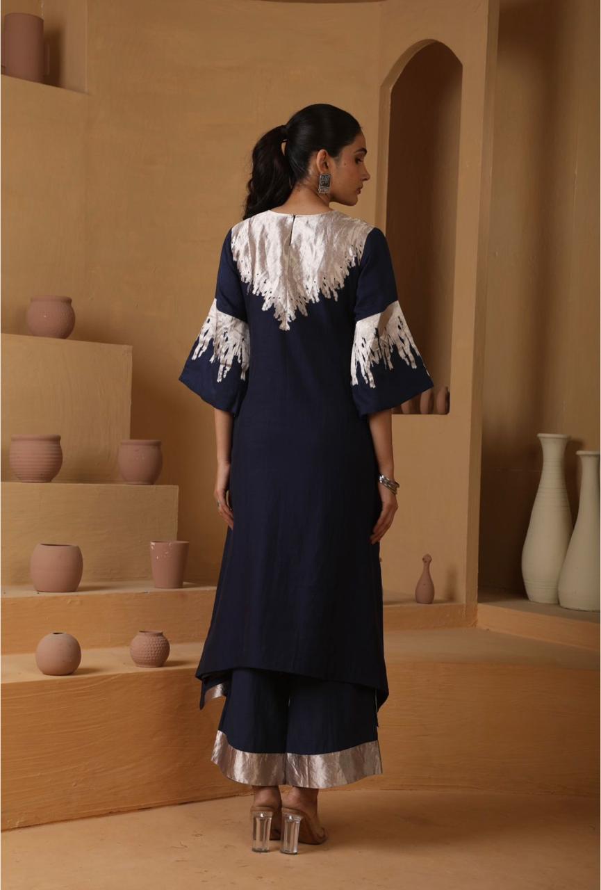 Handwoven Midnight Blue Banarasi Organic cotton silk Suit