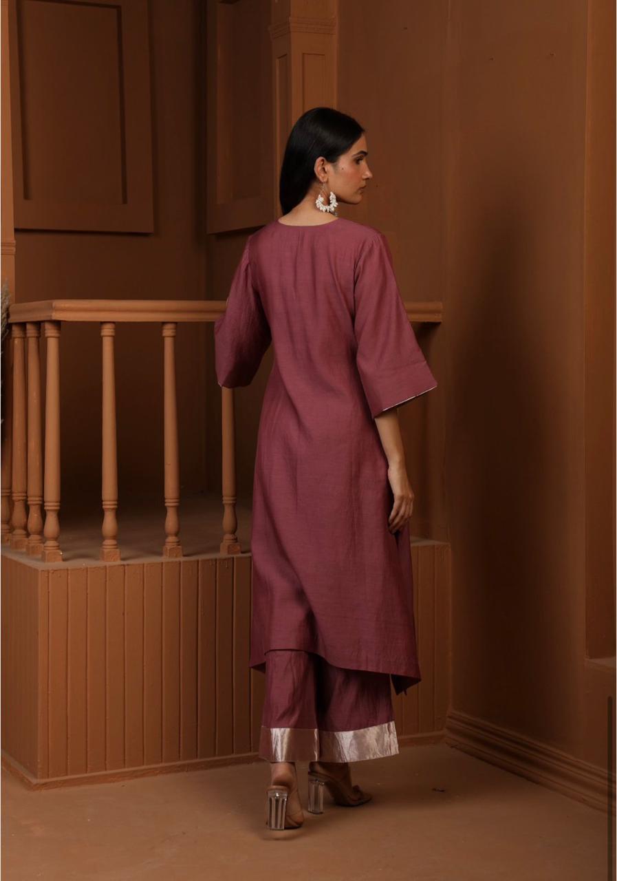 Handwoven Rosewood Mauve Banarasi Organic cotton silk Suit