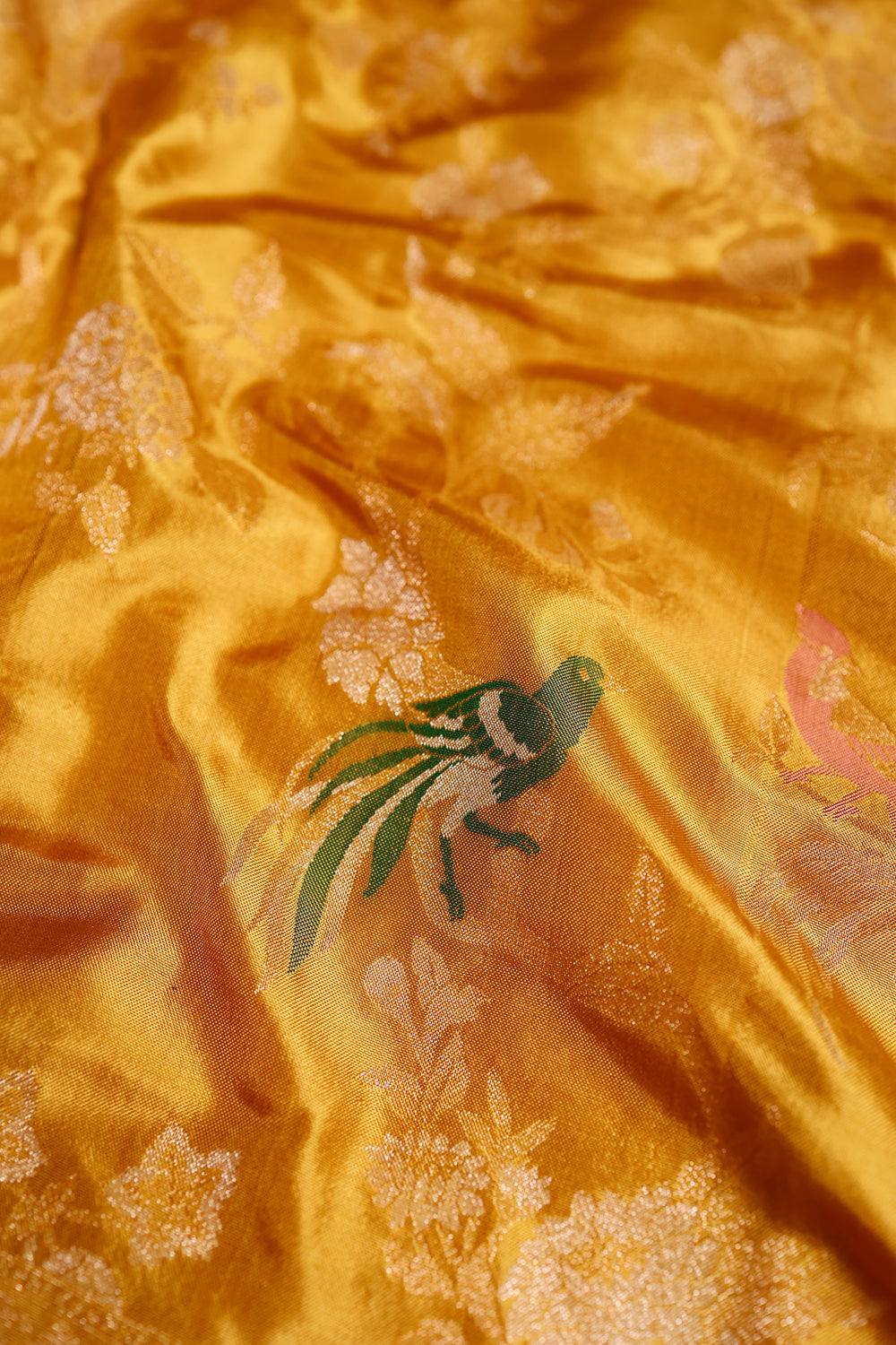Handwoven Mustard Yellow Banarasi Katan Silk Saree