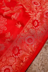 Handwoven Red Banarasi Katan Silk Saree