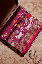 Handwoven Wine Banarasi Katan Silk Saree