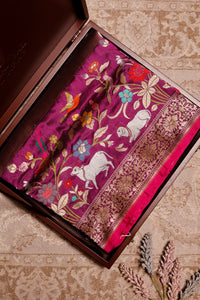 Handwoven Wine Banarasi Katan Silk Saree