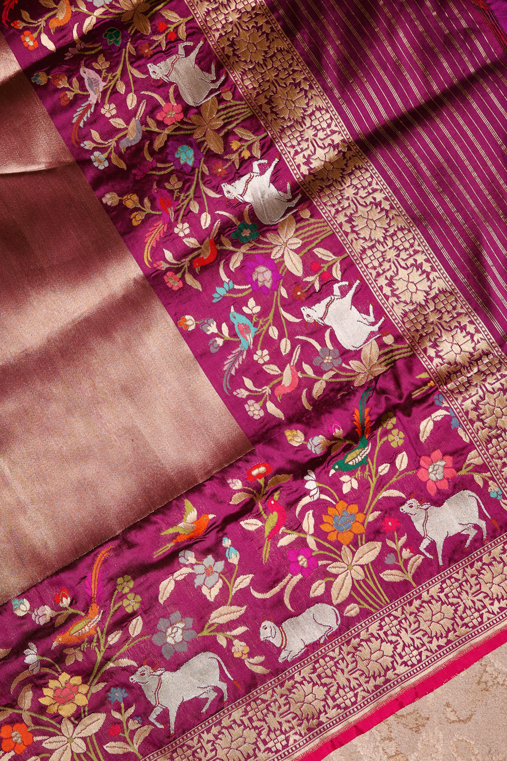 Handwoven Wine Banarasi Katan Silk Saree