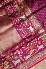 Handwoven Wine Banarasi Katan Silk Saree