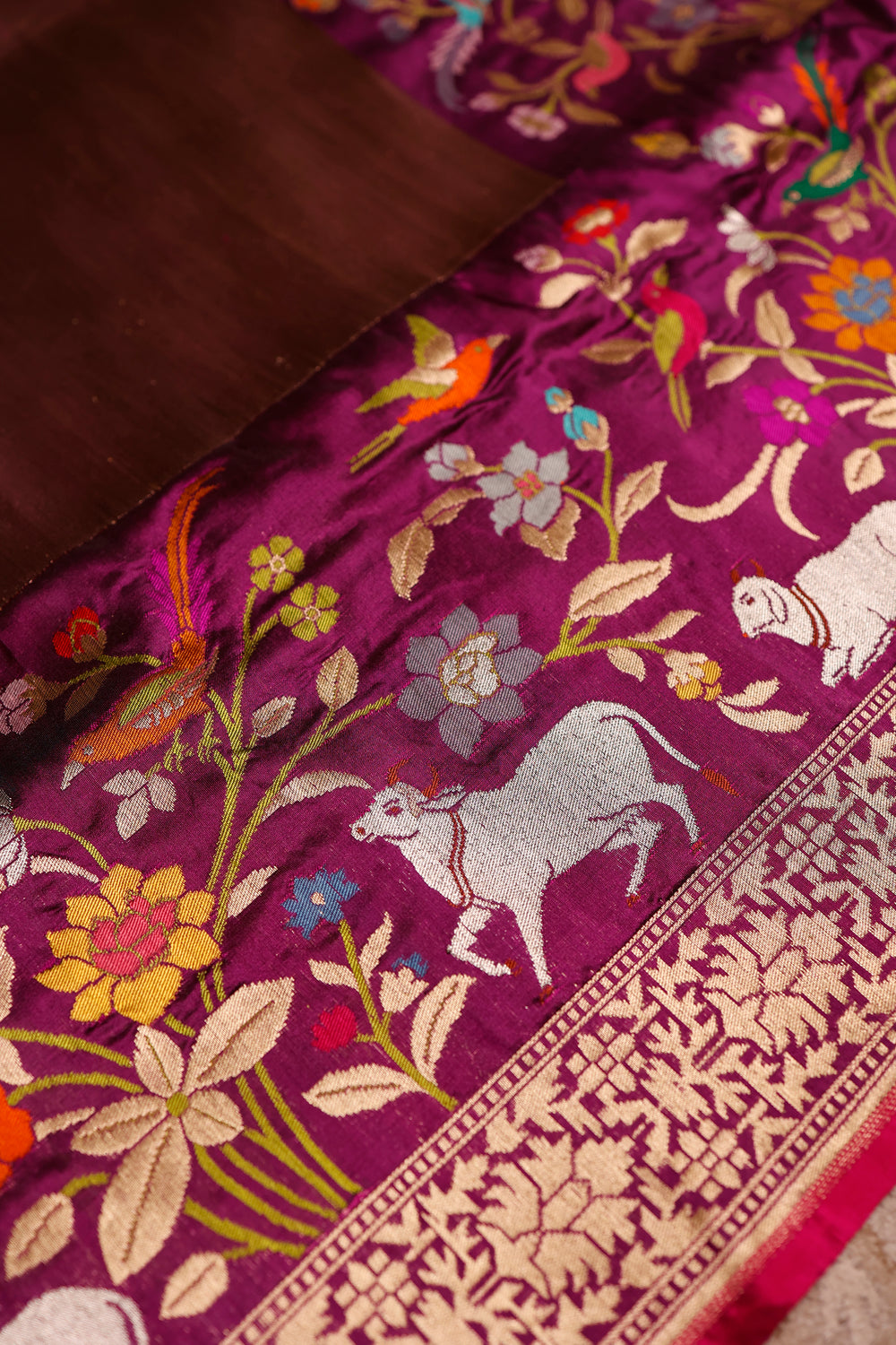 Handwoven Wine Banarasi Katan Silk Saree