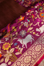 Handwoven Wine Banarasi Katan Silk Saree