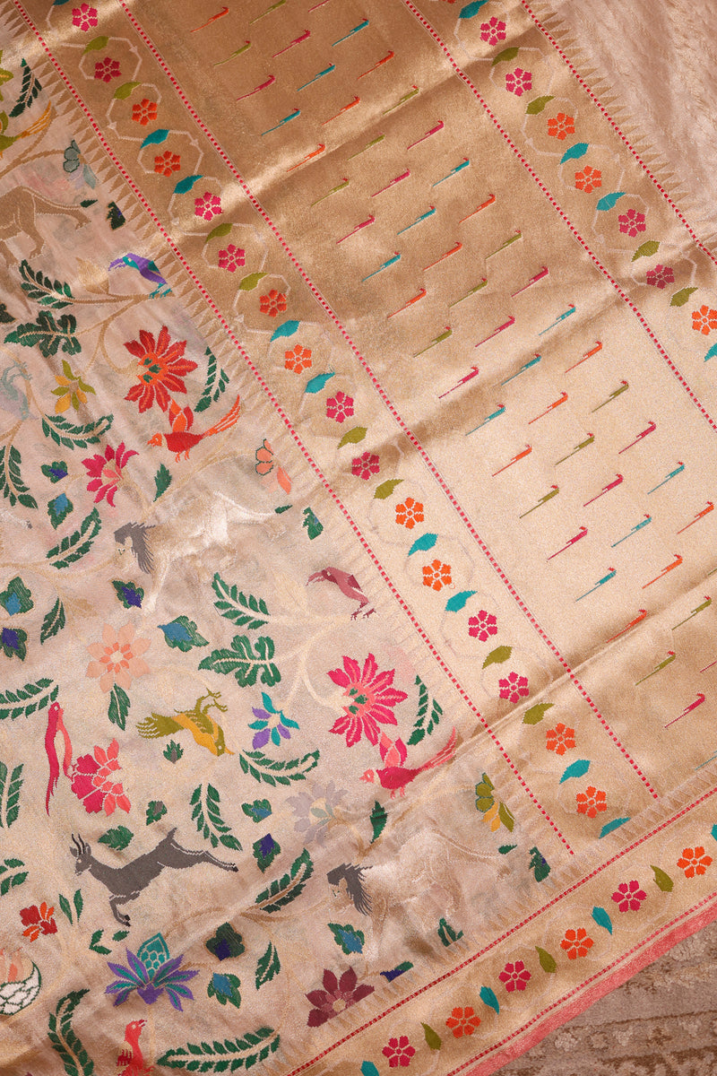 Handwoven Gold Banarasi Katan Silk Saree