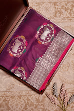 Handwoven Wine Banarasi Katan Silk Saree
