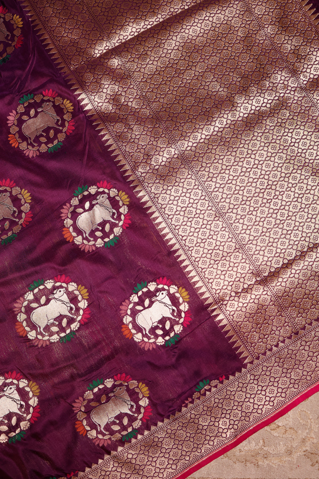 Handwoven Wine Banarasi Katan Silk Saree