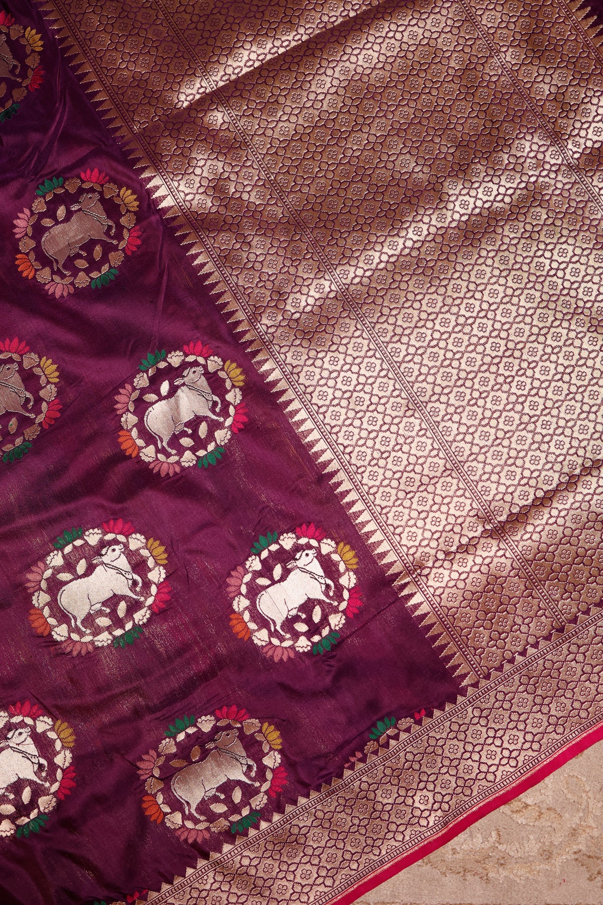 Handwoven Wine Banarasi Katan Silk Saree