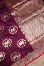 Handwoven Wine Banarasi Katan Silk Saree
