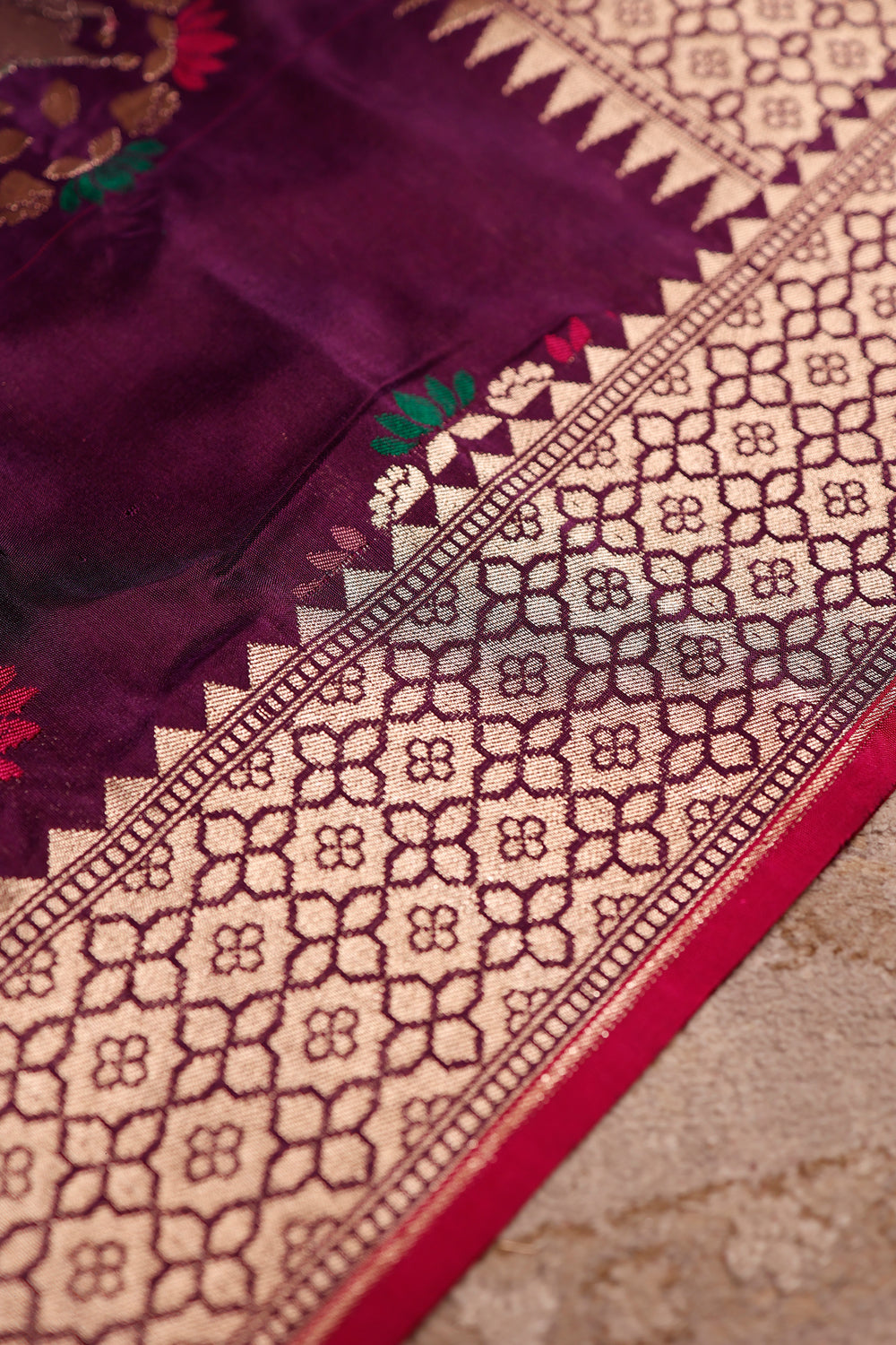 Handwoven Wine Banarasi Katan Silk Saree