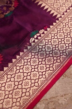 Handwoven Wine Banarasi Katan Silk Saree