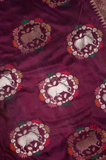 Handwoven Wine Banarasi Katan Silk Saree