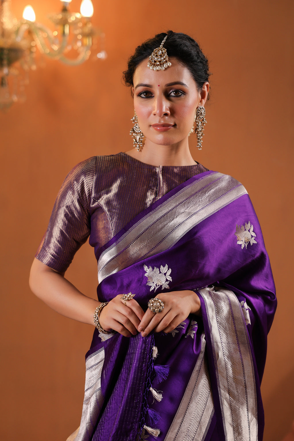 Handwoven Purple Banarasi Mashru Silk Saree