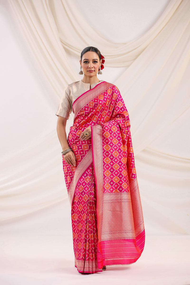 Handwoven Banarasi Pink Rangkat Katan Silk Saree