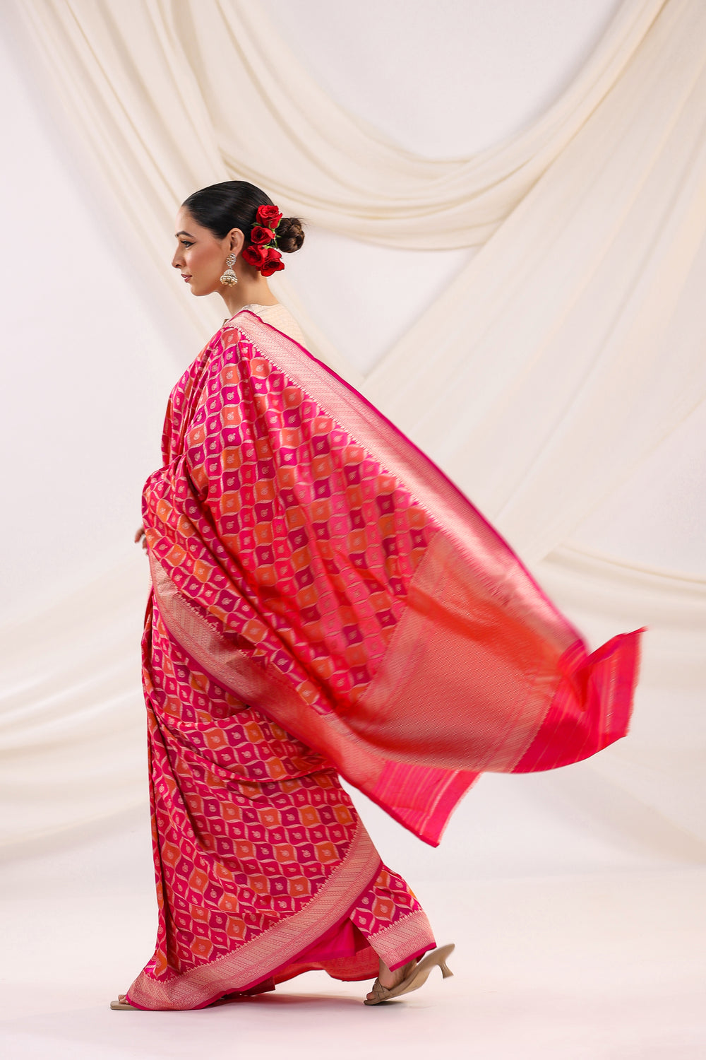 Handwoven Banarasi Pink Rangkat Katan Silk Saree