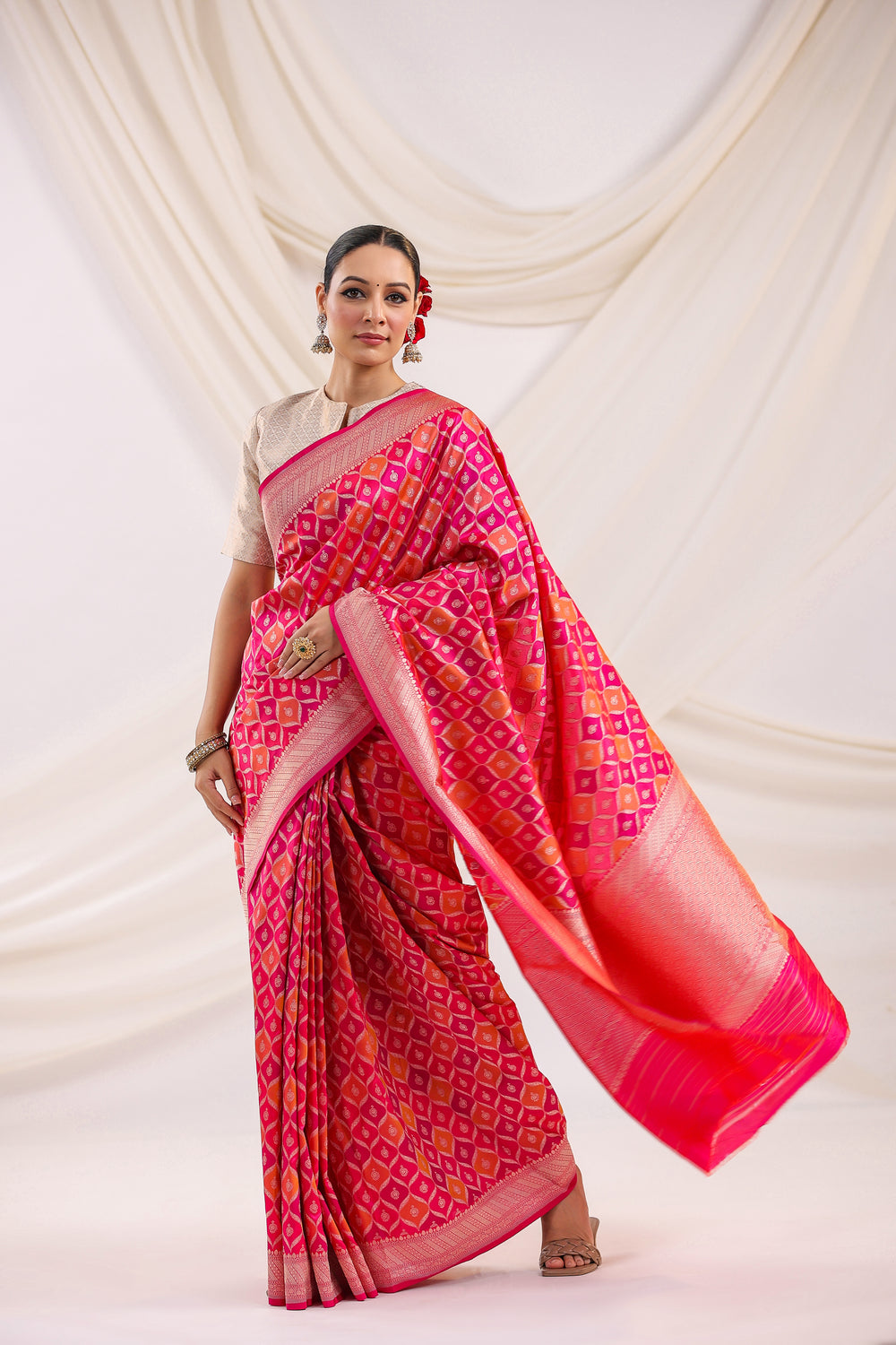 Handwoven Banarasi Pink Rangkat Katan Silk Saree
