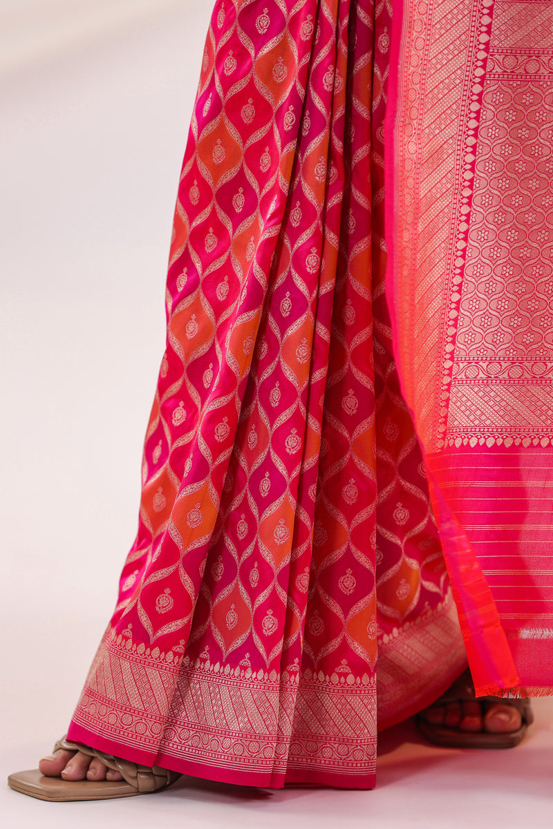 Handwoven Banarasi Pink Rangkat Katan Silk Saree