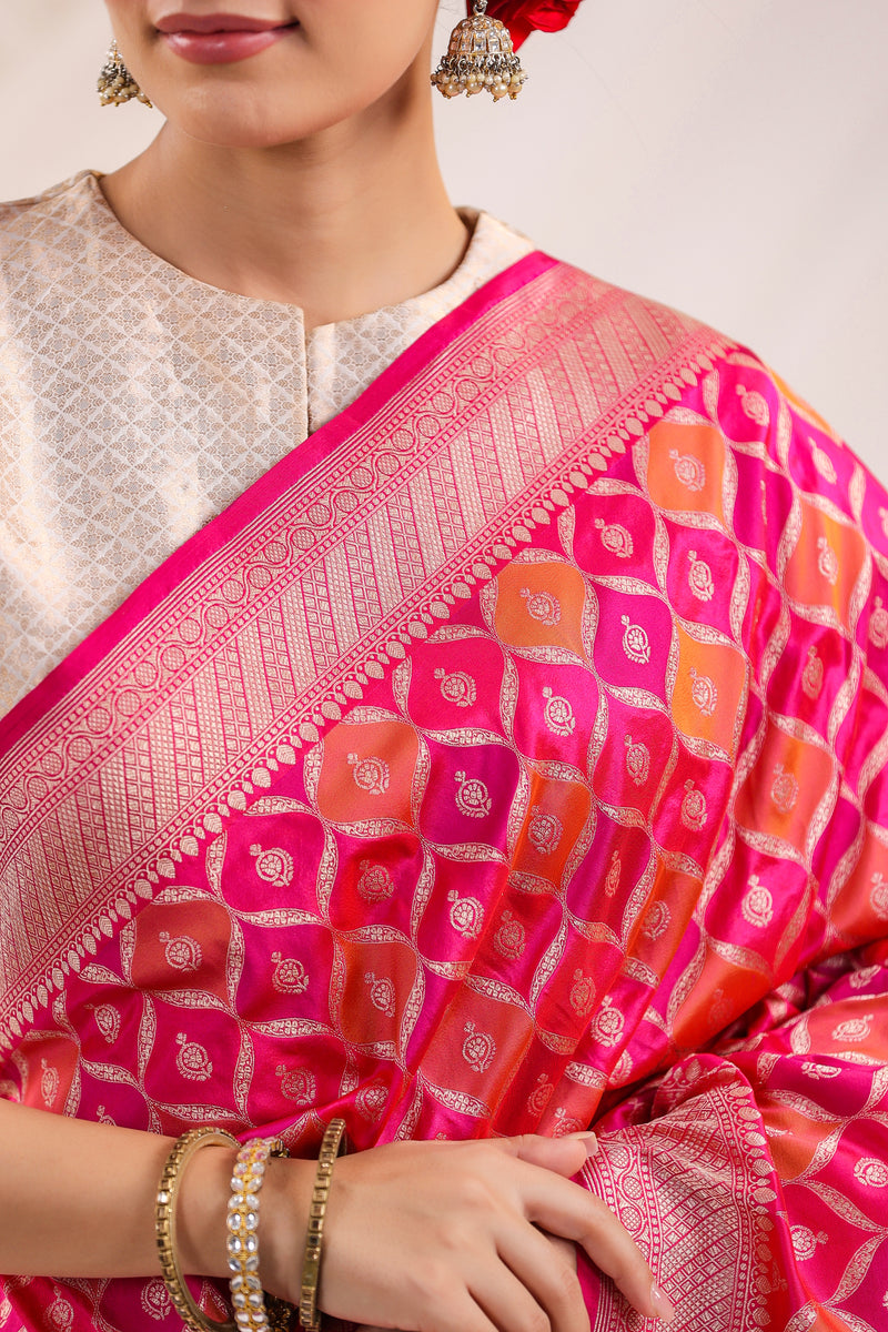 Handwoven Banarasi Pink Rangkat Katan Silk Saree