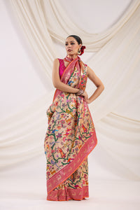 Handwoven Pink Shikargaah Katan Silk Saree