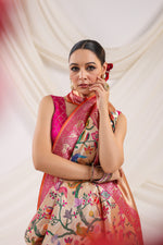 Handwoven Pink Shikargaah Katan Silk Saree
