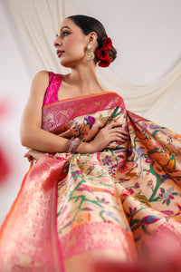 Handwoven Pink Shikargaah Katan Silk Saree