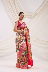 Handwoven Pink Shikargaah Katan Silk Saree