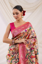 Handwoven Pink Shikargaah Katan Silk Saree