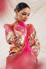 Handwoven Pink Shikargaah Katan Silk Saree