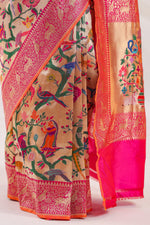 Handwoven Pink Shikargaah Katan Silk Saree
