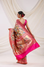 Handwoven Pink Shikargaah Katan Silk Saree