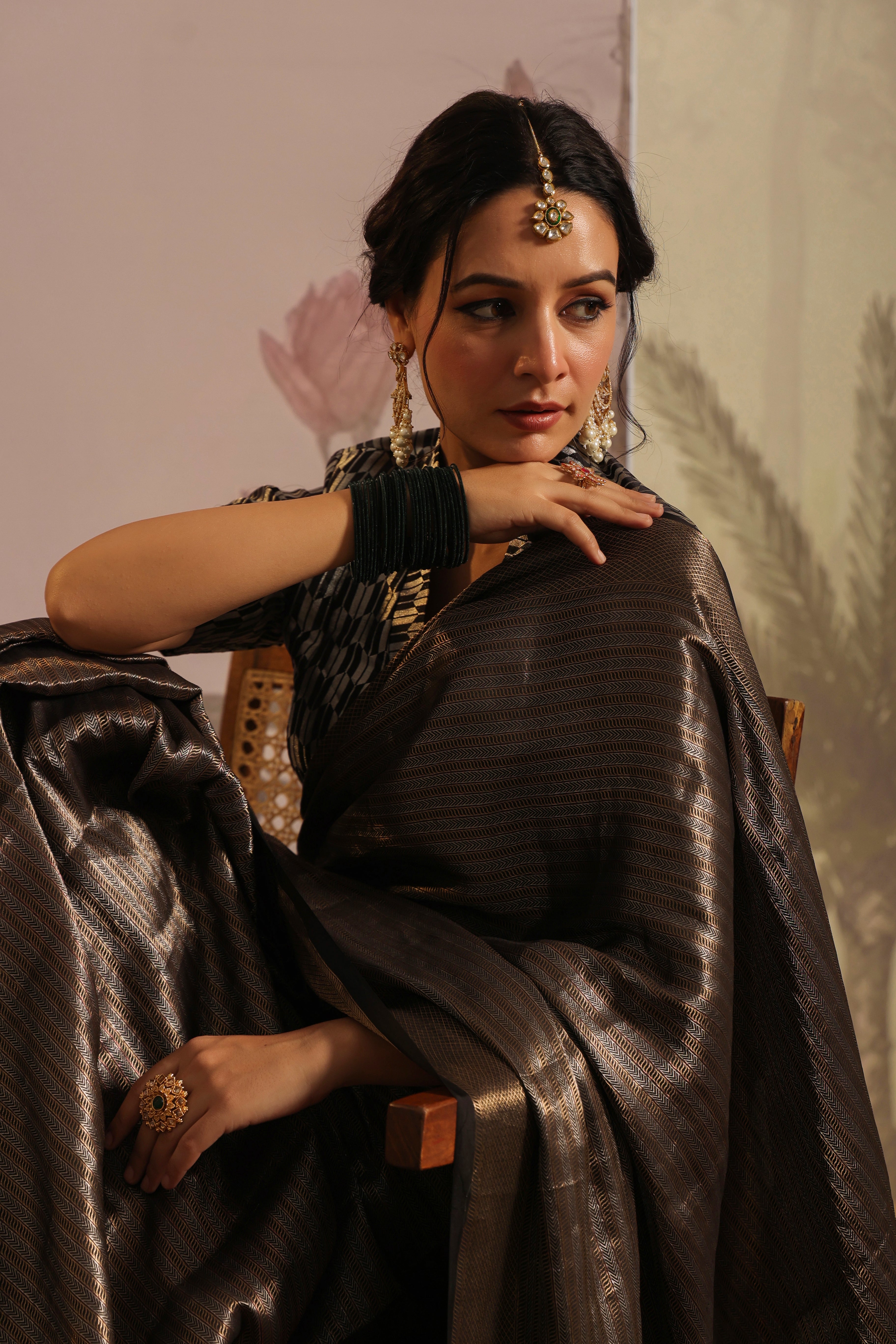 Engaging Black Soft Banarasi Silk Saree With Gratifying Blou