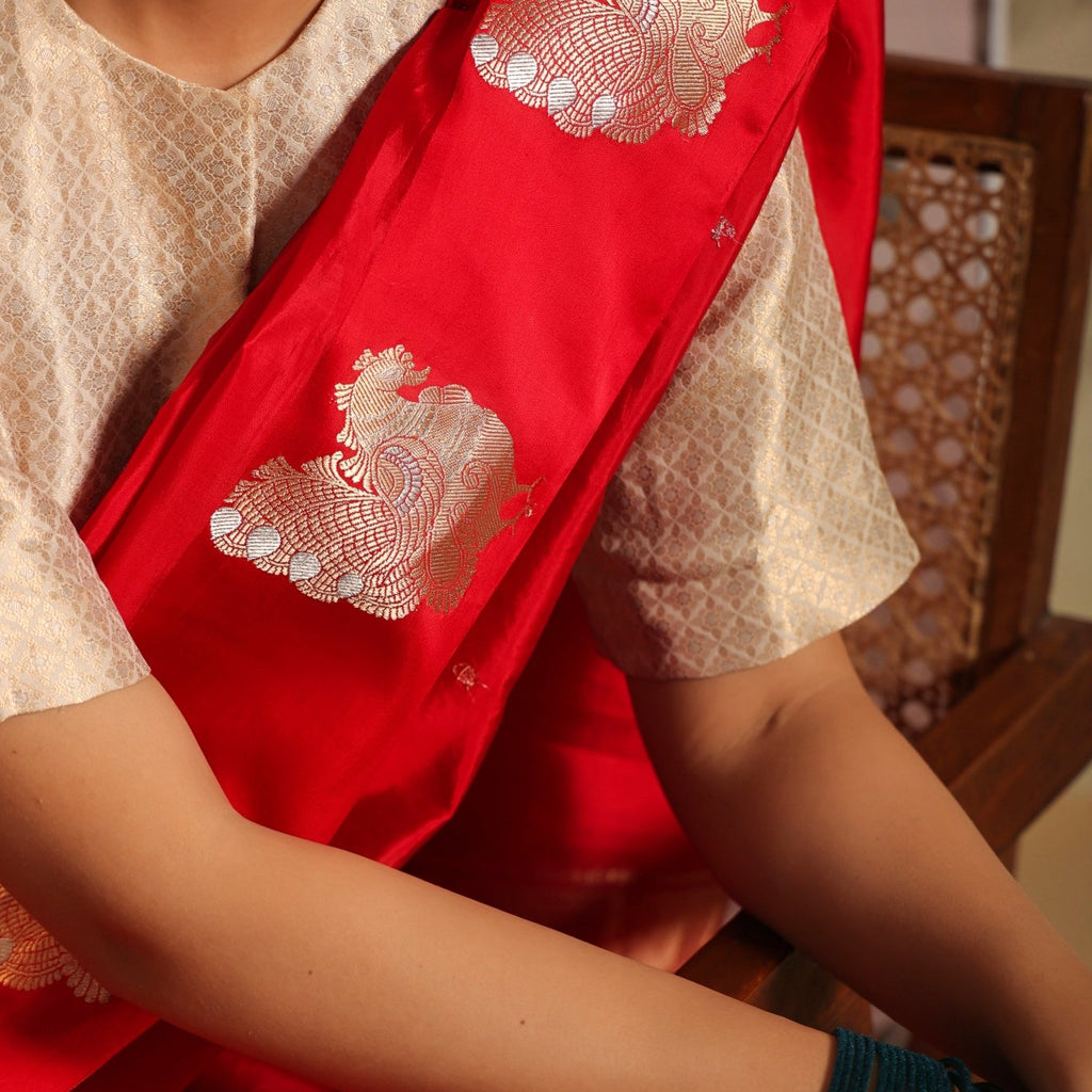 Handwoven Red Banarasi Katan Silk Saree