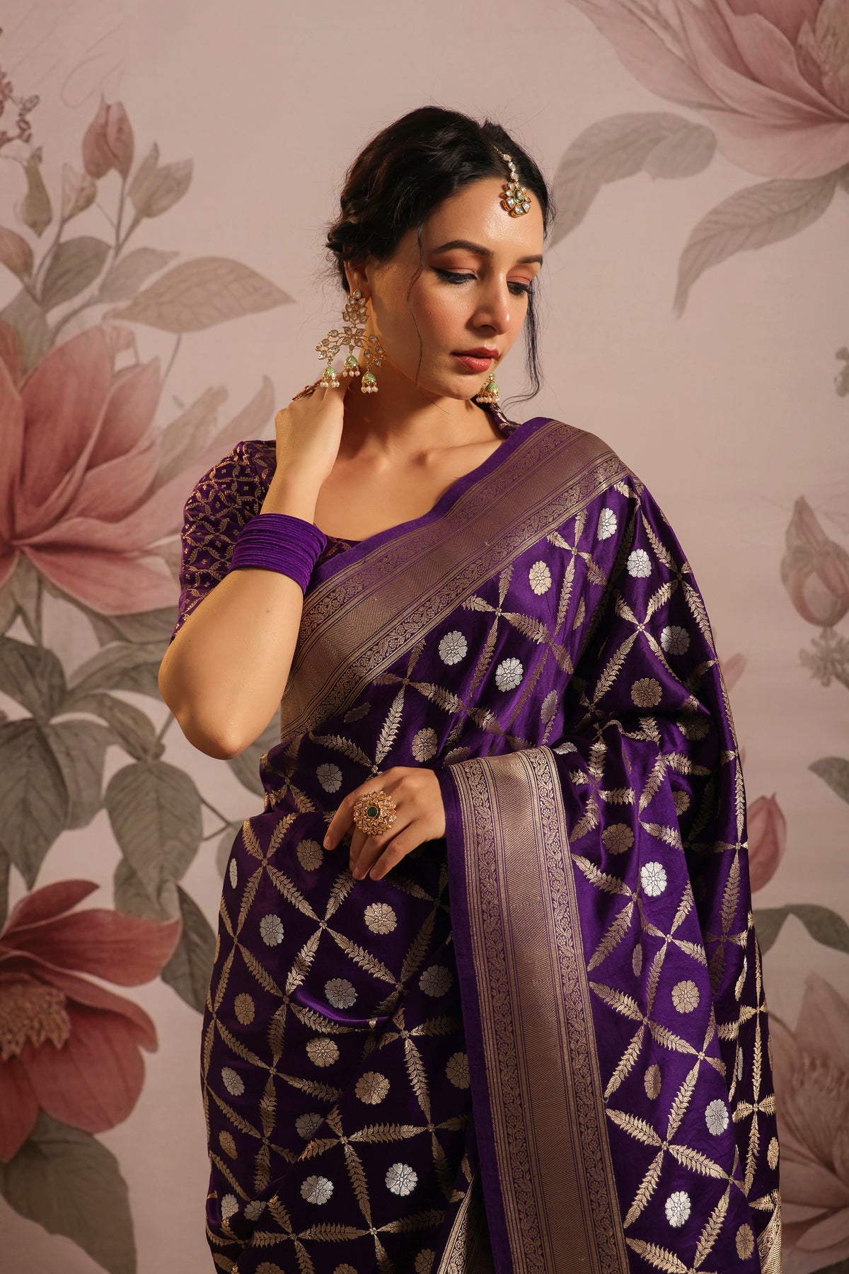 Handwoven Purple Banarasi Katan Silk Saree