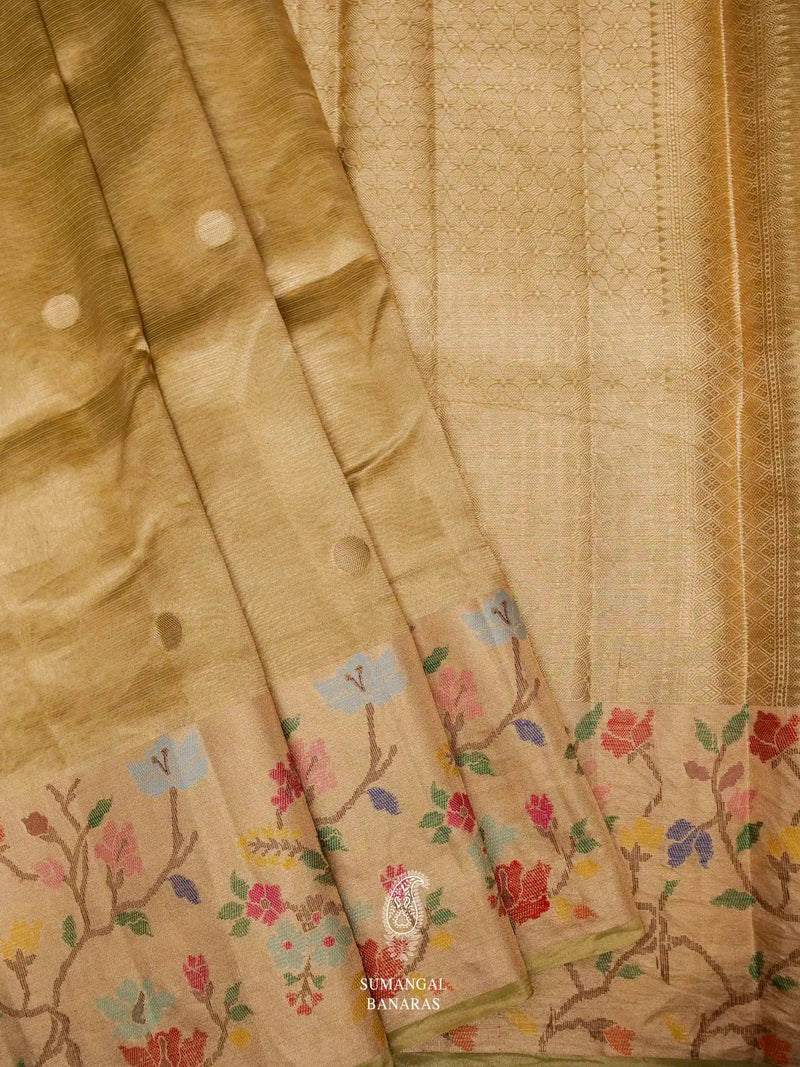 Handwoven Gold Banarasi Tissue Silk Saree