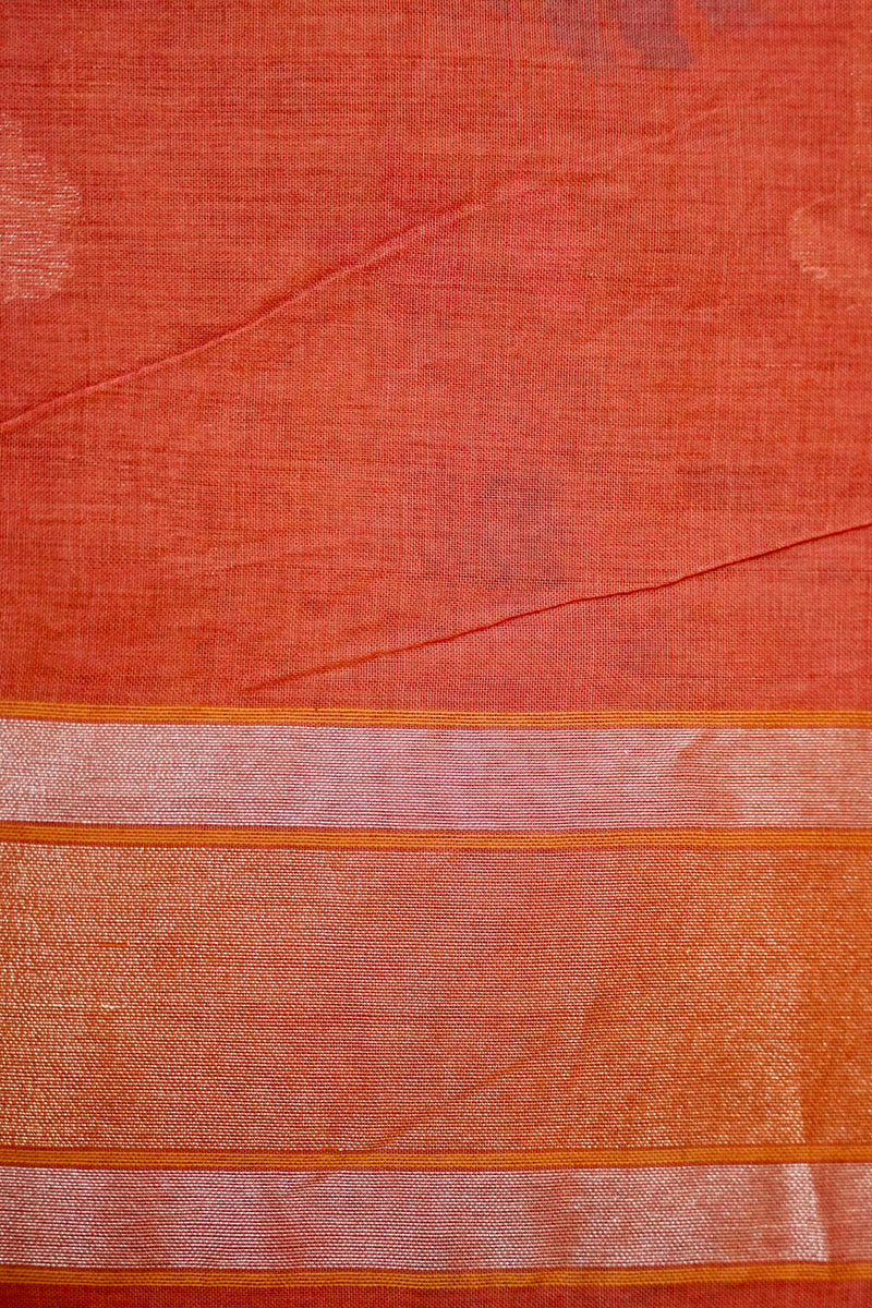 Handwoven Peach Real Zari Banarasi Cotton Jamdani Saree