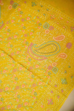 Handwoven Yellow Real Zari Banarasi Cotton Jamdani Saree