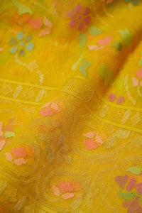 Handwoven Yellow Real Zari Banarasi Cotton Jamdani Saree