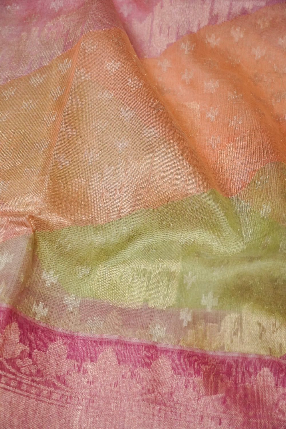 Handwoven Rangkat Real Zari Banarasi Tissue Cotton Jamdani Saree