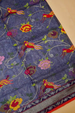 Handwoven Dark Blue Real Zari Banarasi Cotton Jamdani Saree