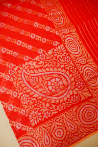 Handwoven Red Real Zari Banarasi Cotton Jamdani  Saree