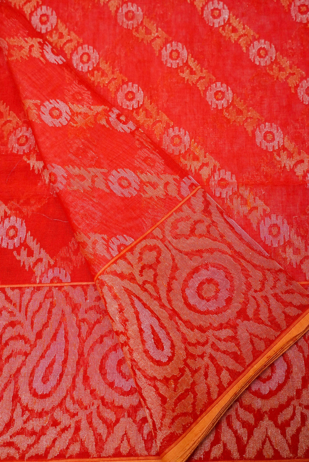 Handwoven Red Real Zari Banarasi Cotton Jamdani  Saree