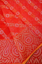 Handwoven Red Real Zari Banarasi Cotton Jamdani  Saree